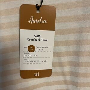 Comeback Tank Size Large, Cabi striped tank, new with tags, beige and white